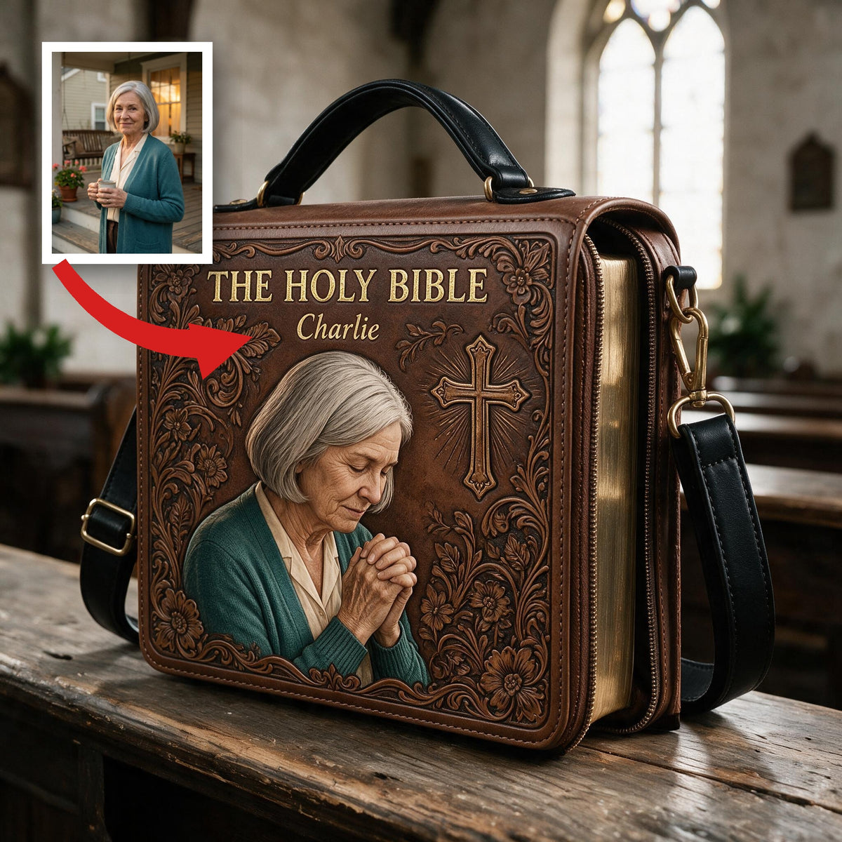 Personalisierte Foto Gebet Alte Latina Frauen Leder Bibel Cover Tasche Religiöses Geschenk
