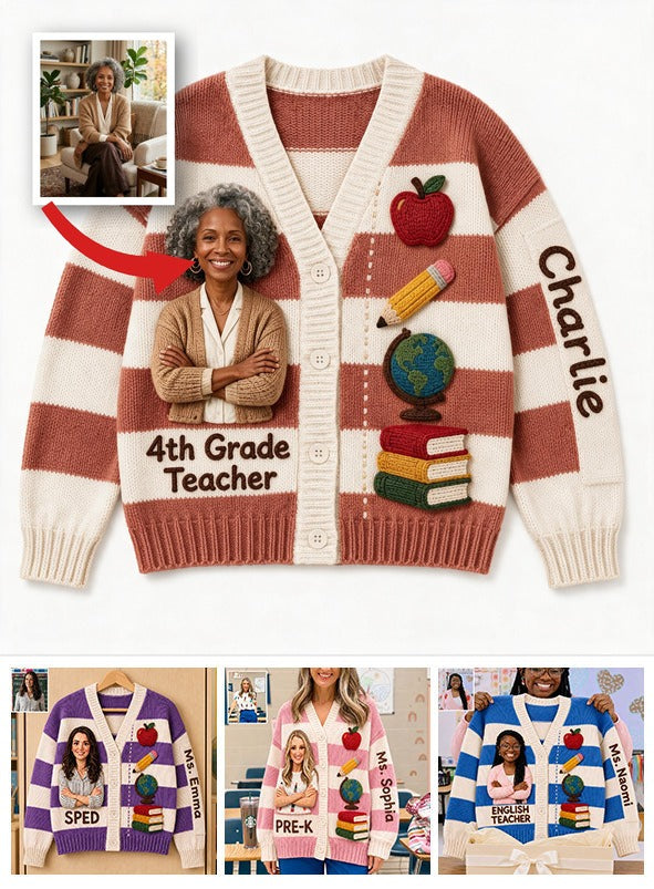Personalized Older Latina Woman Teacher Cardigan Sweater, Custom Teacher Gift