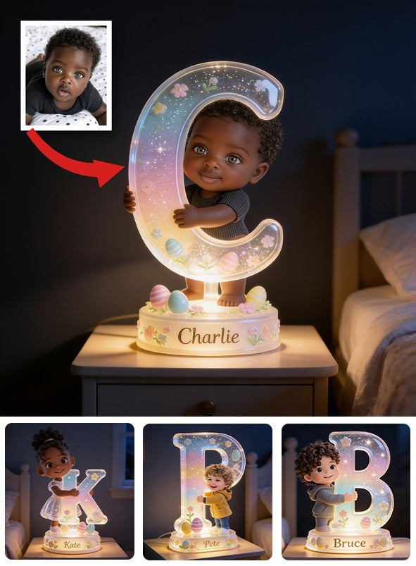 Personalized Easter Cute Young Boy Acrylic LED Night Light Newborn Kids Bedroom Decor Gift