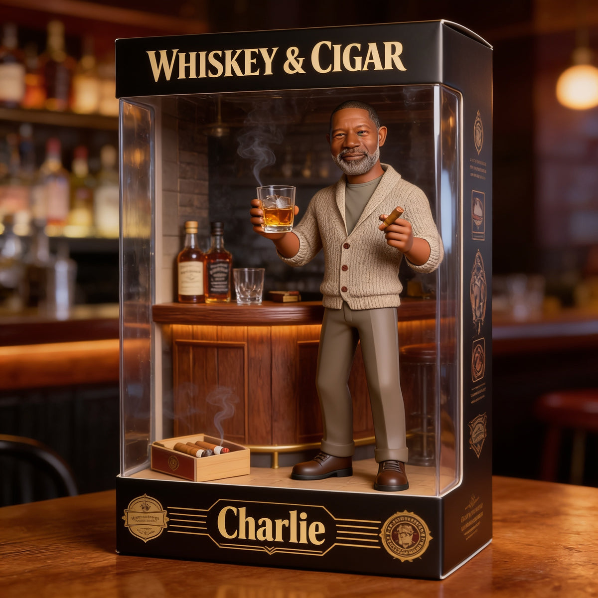 Personalisierte Acrylplakette für ältere schwarze Männer - Whiskey & Zigarren Geschenk