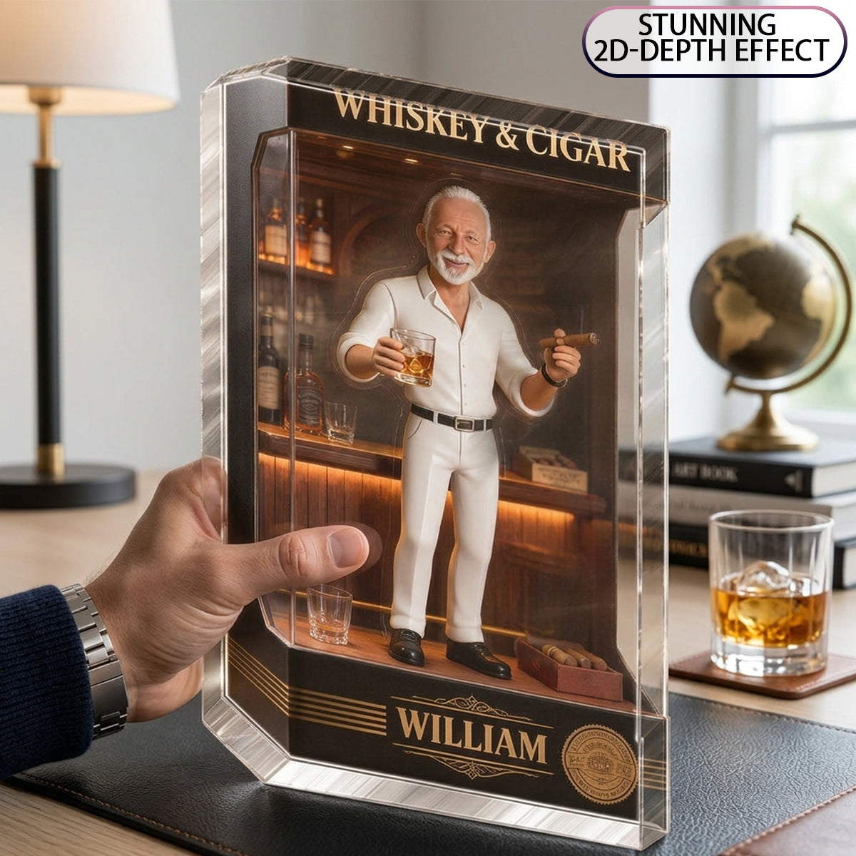 Personalisierte Acrylplakette für ältere schwarze Männer - Whiskey & Zigarren Geschenk