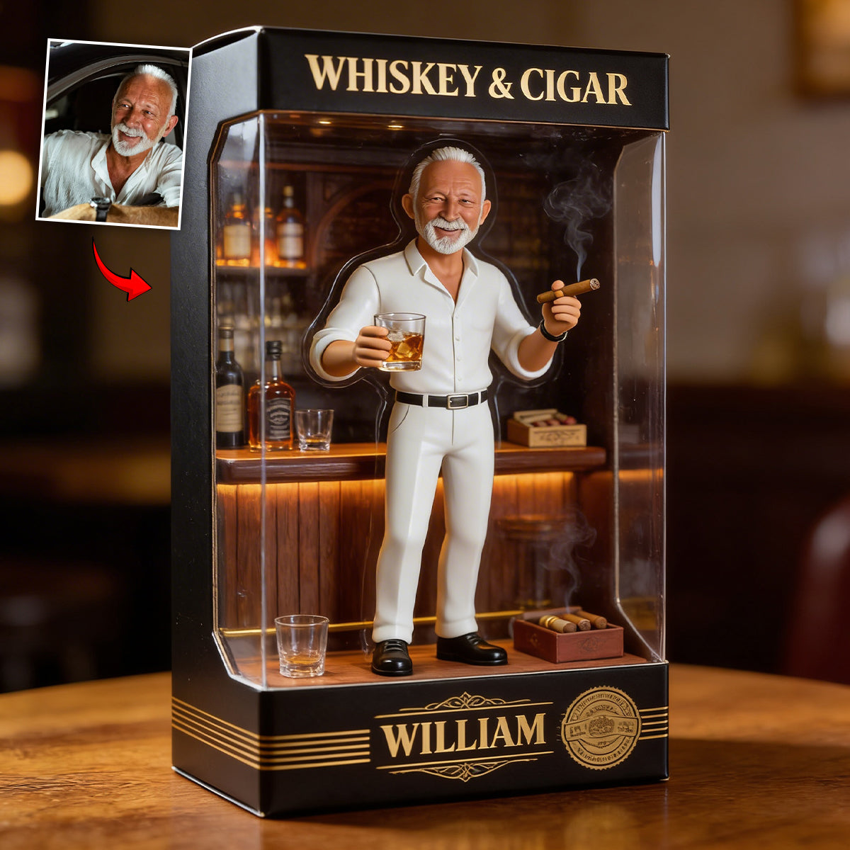 Personalisierte Acrylplakette für ältere schwarze Männer - Whiskey & Zigarren Geschenk