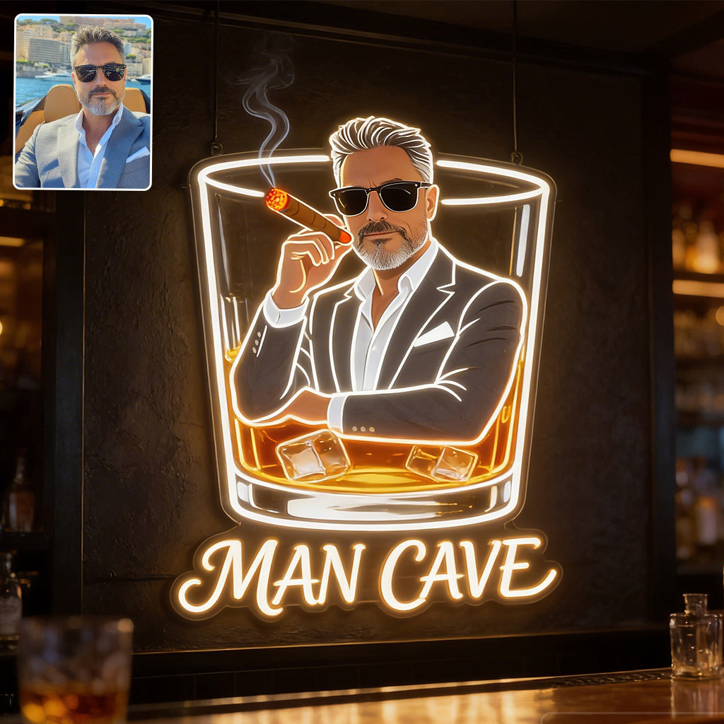 Personalisierte Whiskey & Zigarren Lounge LED Acrylschild für die Hausbar Geschenk für ältere schwarze Männer