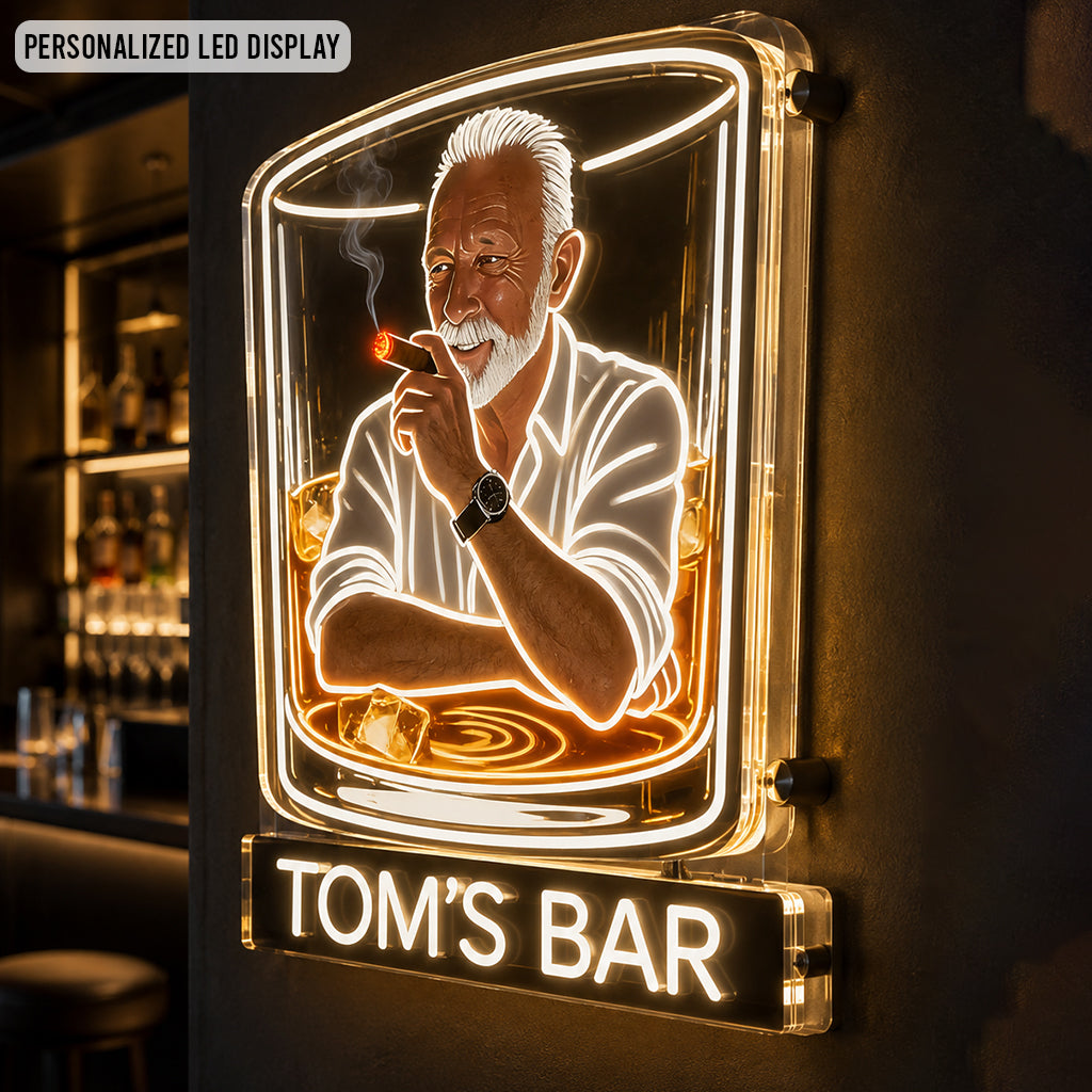 Personalisierte Whiskey & Zigarren Lounge LED Acrylschild für die Hausbar Geschenk für ältere schwarze Männer