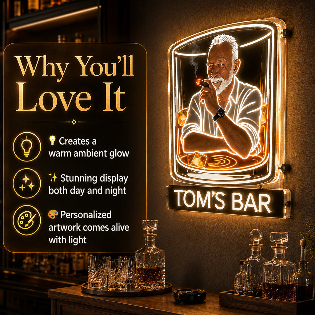 Personalisierte Erwachsene Latina Mann Whiskey Zigarre LED Acrylzeichen Bar Dekor