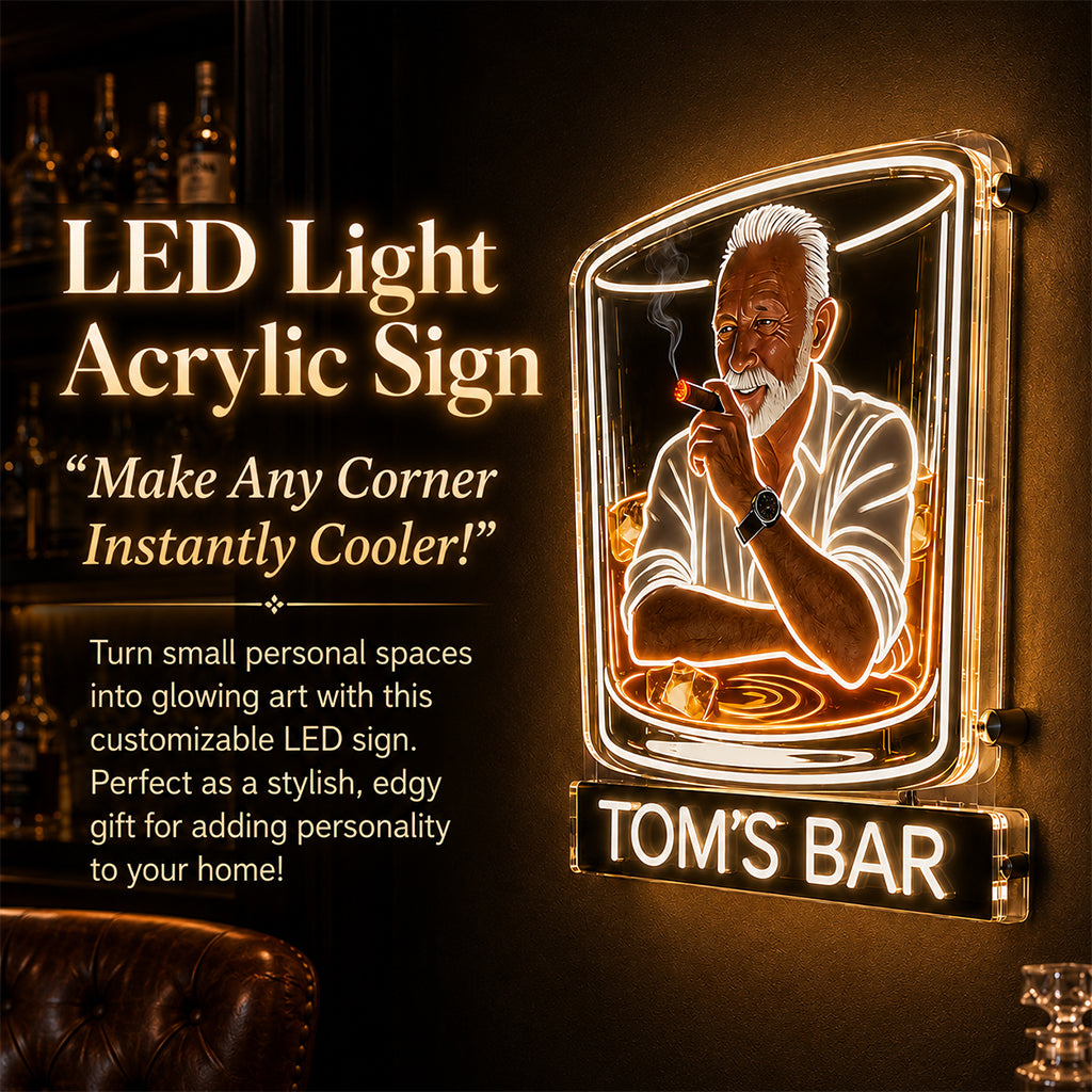 Personalisierte Whiskey & Zigarren Lounge LED Acrylschild für die Hausbar Geschenk für ältere schwarze Männer