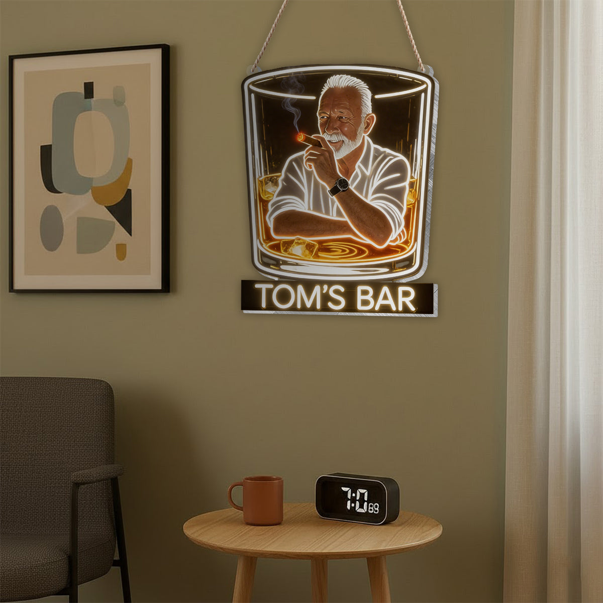 Personalized Whiskey Cigar Bar LED Acrylic Sign Home Bar Decor Gift For Older Men