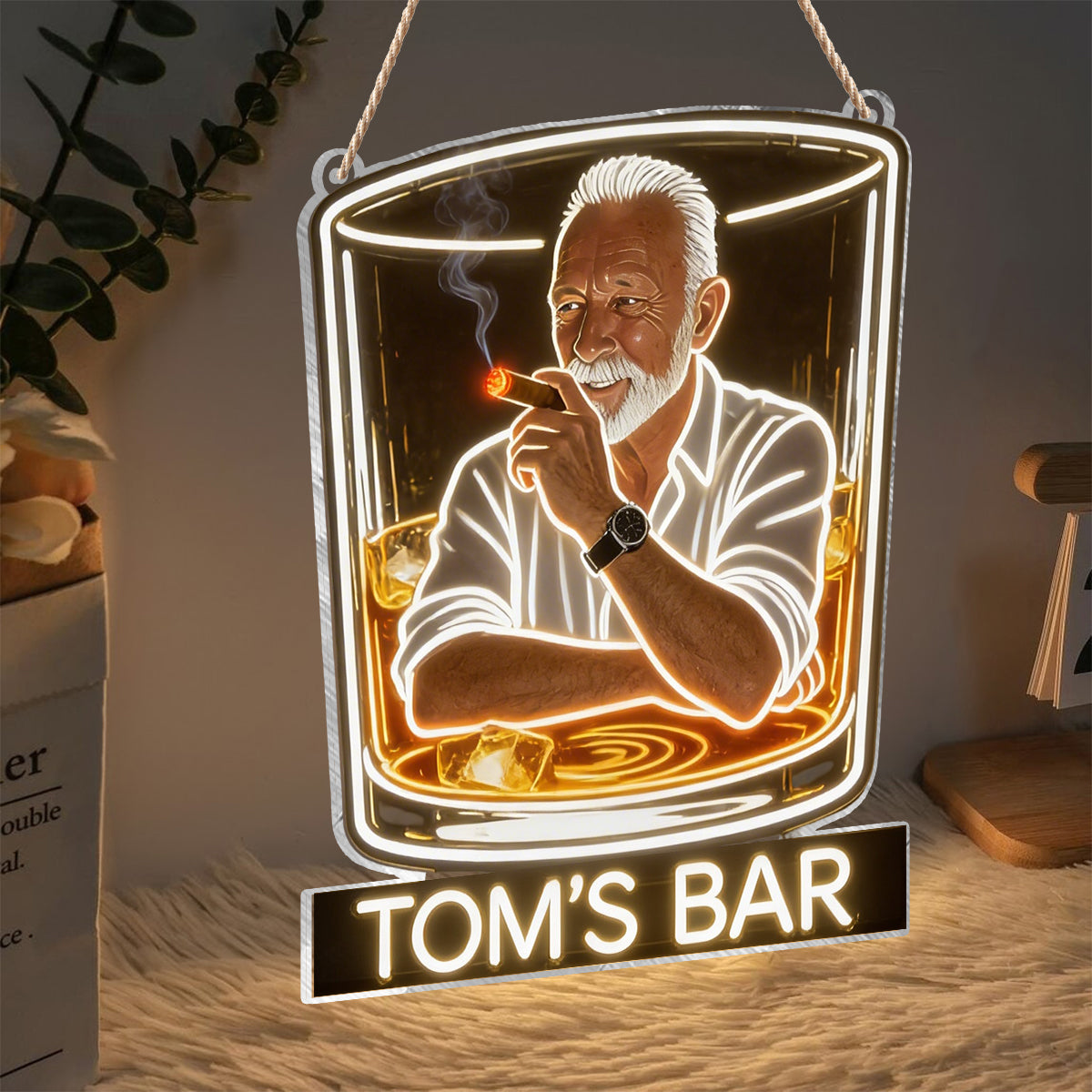 Personalized Whiskey Cigar Bar LED Acrylic Sign Home Bar Decor Gift For Older Men