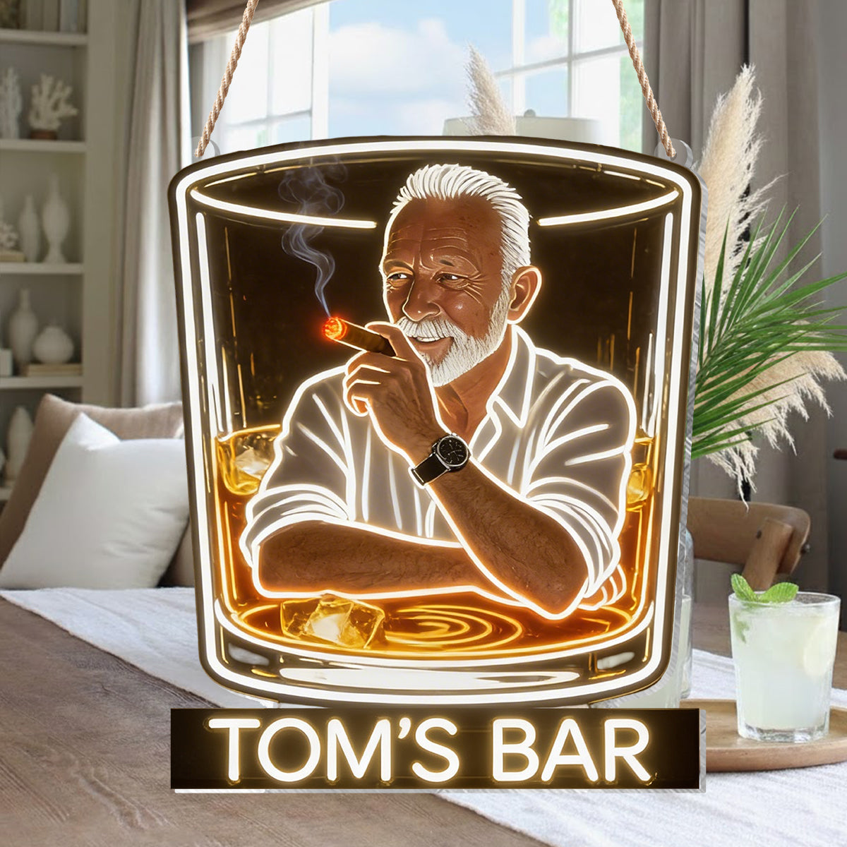 Personalisierte Erwachsene Latina Mann Whiskey Zigarre LED Acrylzeichen Bar Dekor