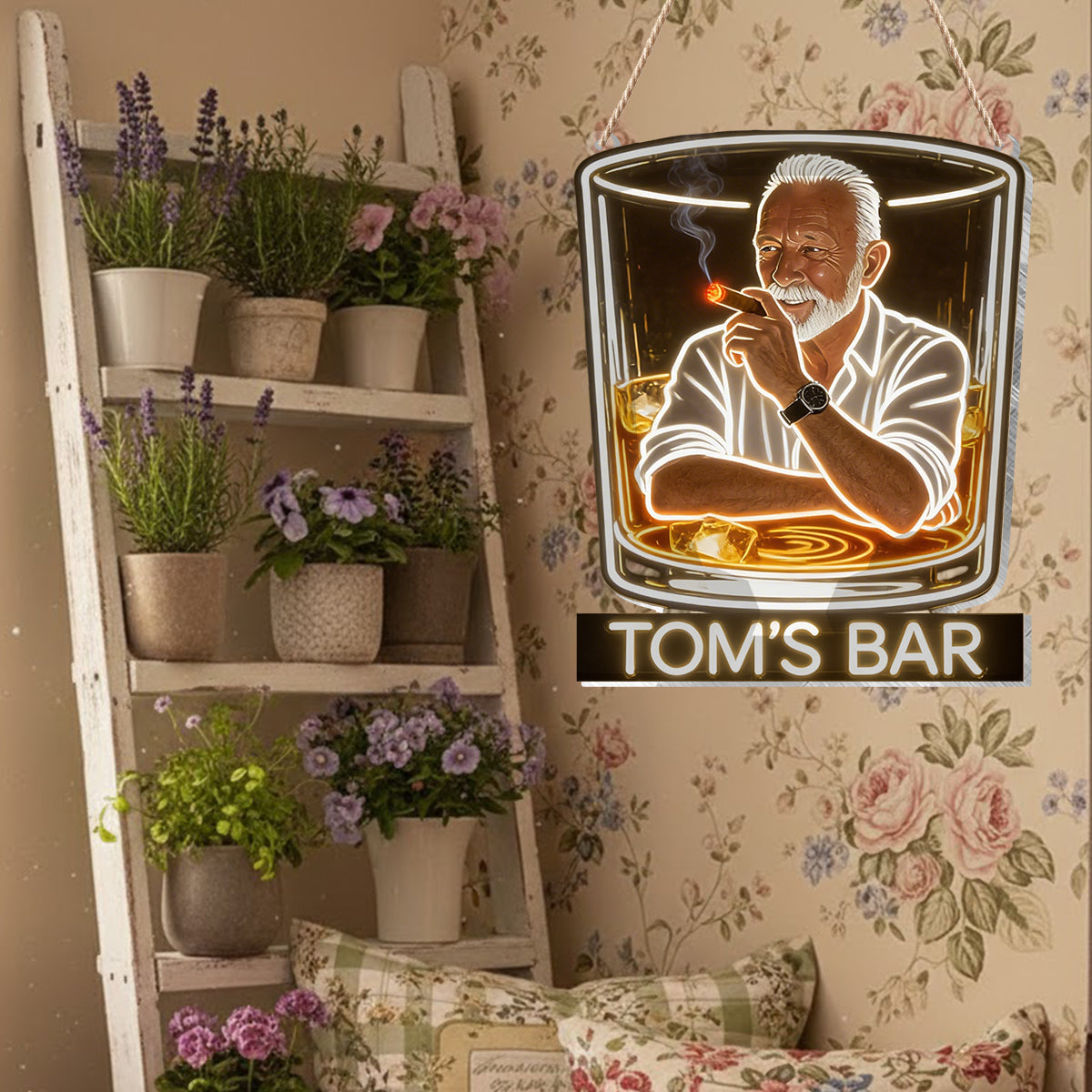 Personalized Adult Man Whiskey Cigar LED Acrylic Bar Sign Home Decor