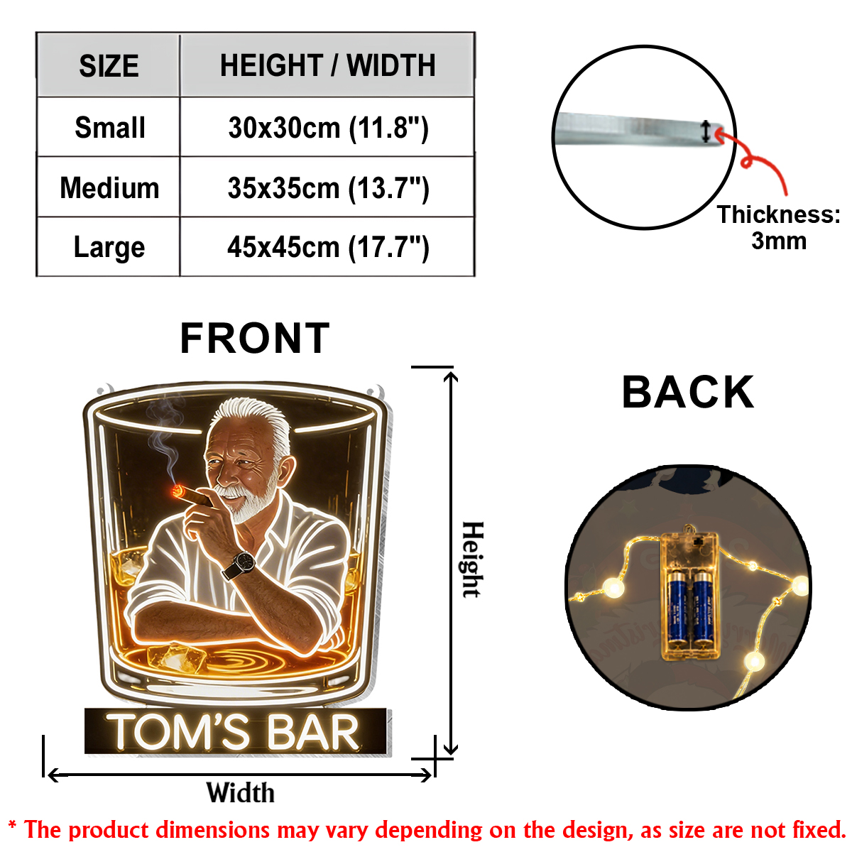 Personalized Whiskey Cigar Bar LED Acrylic Sign Home Bar Decor Gift For Older Men