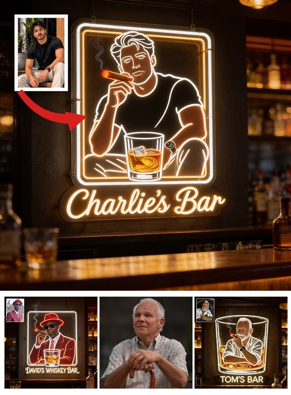 Personalized Adult Man Whiskey Cigar LED Acrylic Bar Sign Home Decor