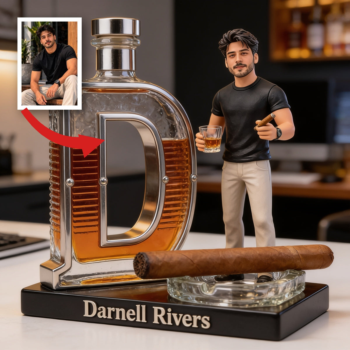 Personalisierte Foto Erwachsene Latina Mann Whiskey Zigarre Acrylplakette, Whiskey Liebhaber Geschenk