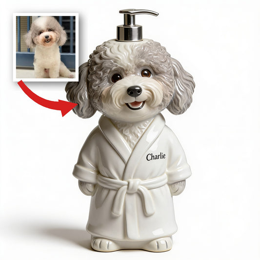 Personalized Curly Gray Poodle Bath Robe Soap Dispenser Bathroom Decor