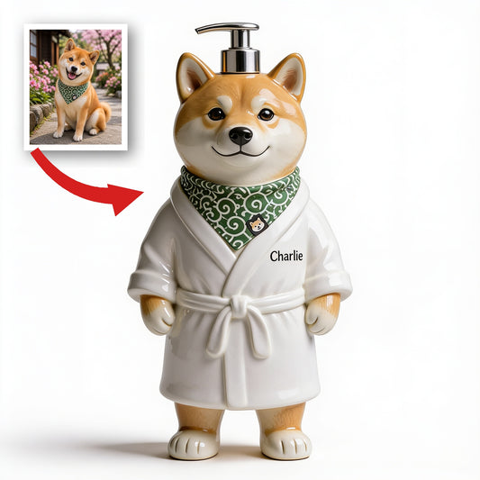 Personalized Japanese Shiba Inu Soap Dispenser Cute Pet Bathroom Decor Gift