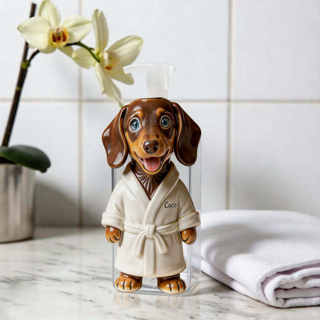 Personalized French Bulldog Bathrobe Soap Dispenser, Pet Lover Bathroom Decor
