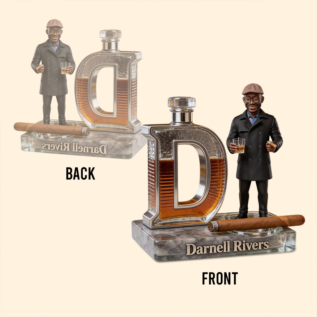 Custom Photo Older Man Whiskey Cigar Initial Letter Shaped Acrylic Plaque, Desk Gift For Men