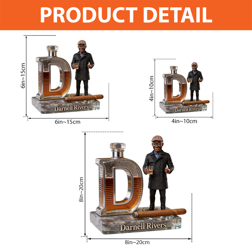 Custom Photo Older Man Whiskey Cigar Initial Letter Shaped Acrylic Plaque, Desk Gift For Men