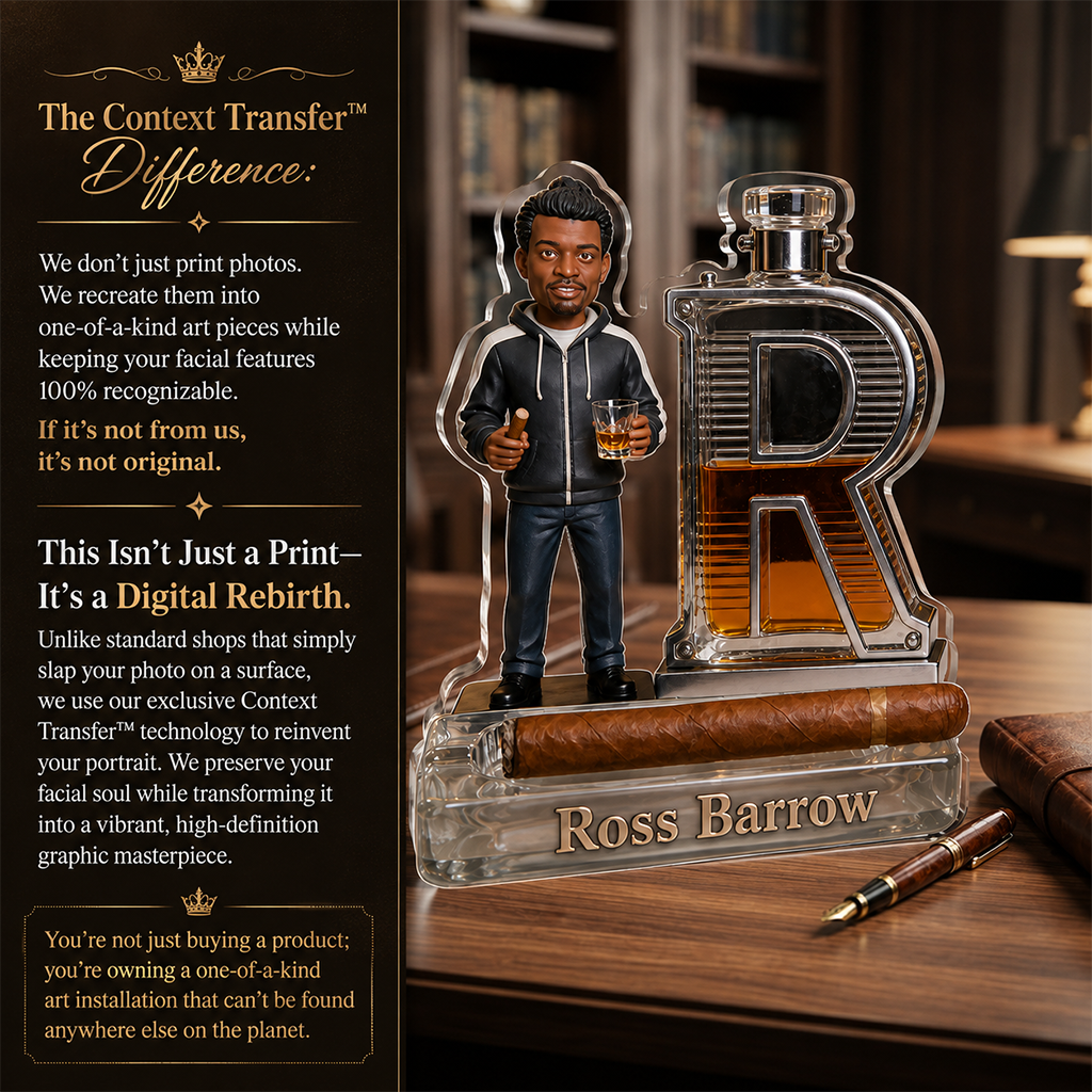 Custom Photo Older Black Man Whiskey Cigar Shaped Acrylic Plaque, Gift for Him