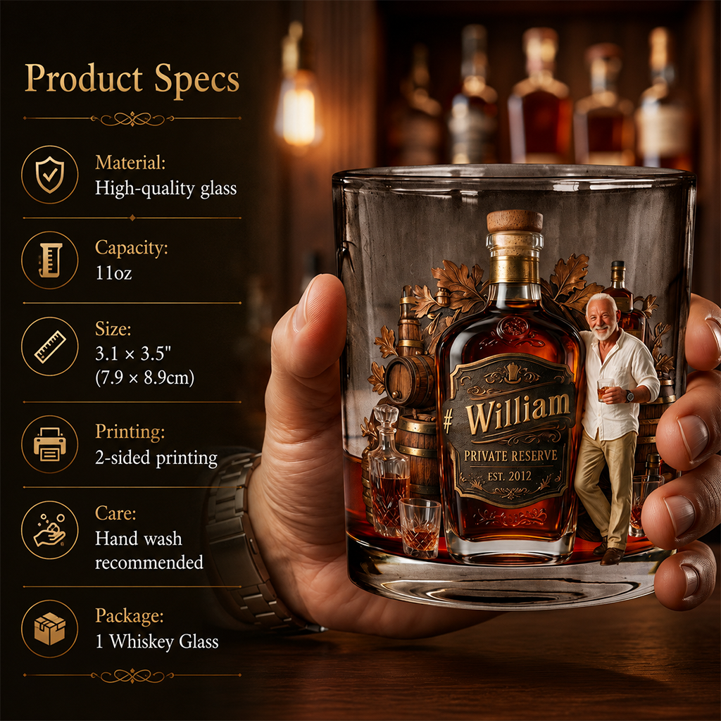Personalized Bearded Black Man Whiskey Glass Bourbon Lover Gift