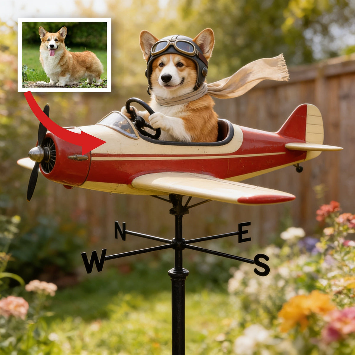 Custom Photo Welsh Corgi Pilot Airplane Weather Vane Garden Pet Lover Gift