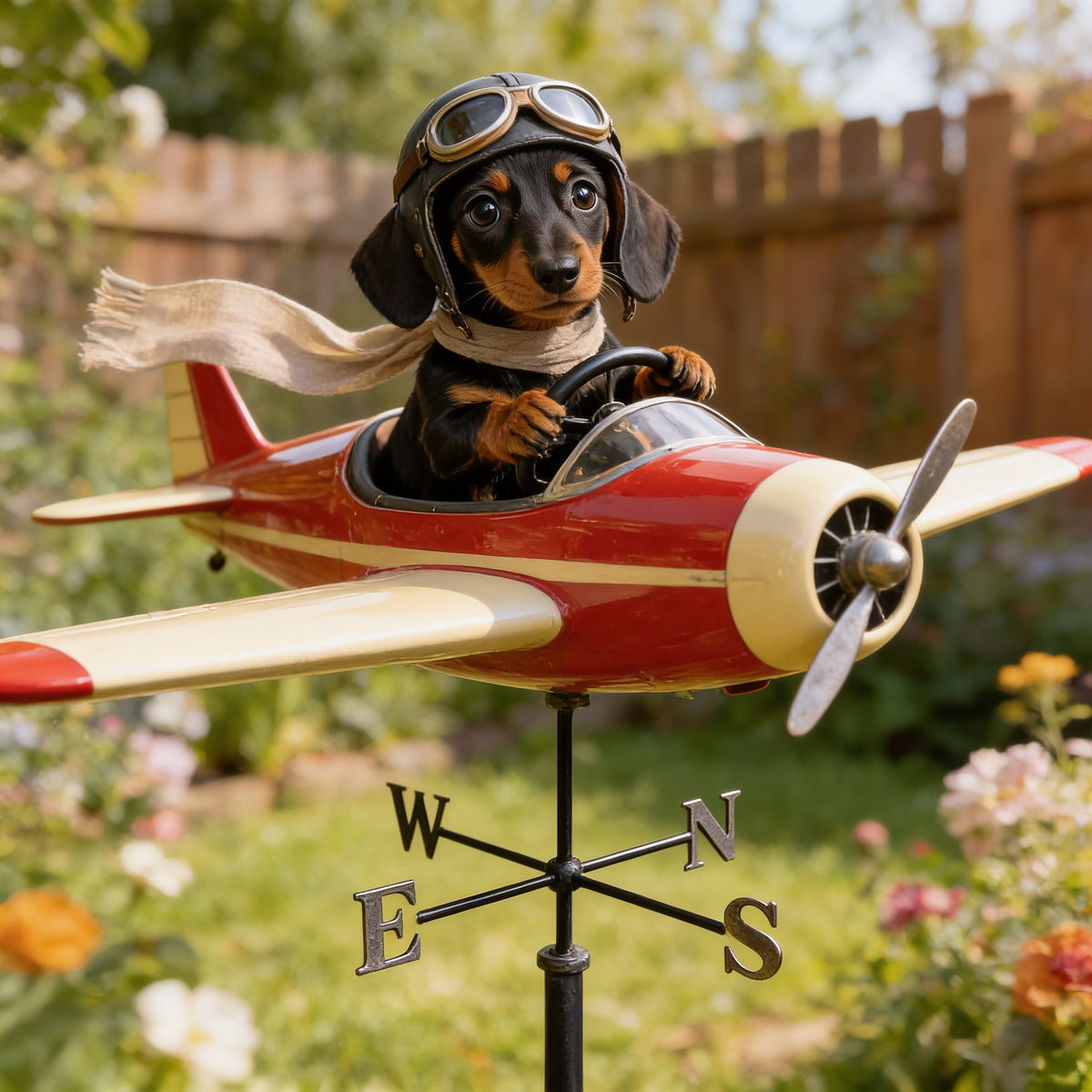 Custom Photo Dachshund Pilot Airplane Weather Vane Pet Lover Garden Decor