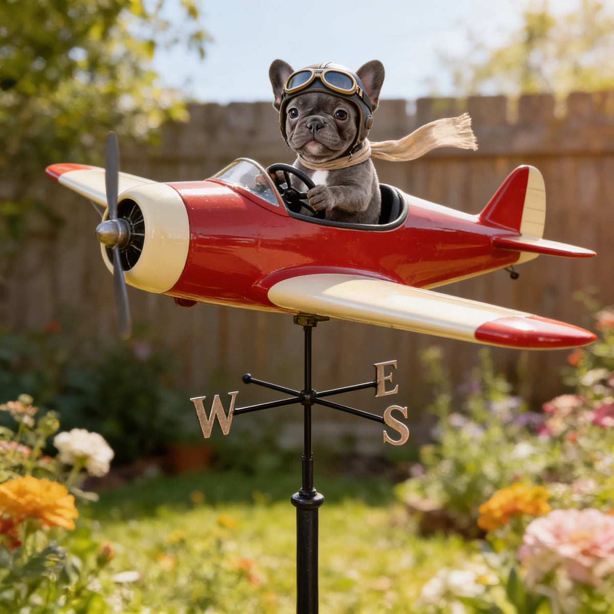 Personalisierbare Foto-Pilot Französische Bulldogge Wetterfahne, Geschenk für Gartenliebhaber