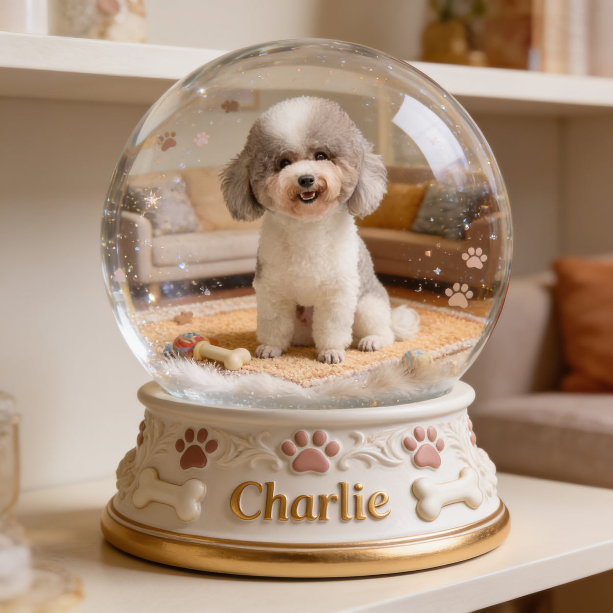 Personalized Curly Fur Poodle Snow Globe Acrylic Plaque Table Decor Dog Lover Gift
