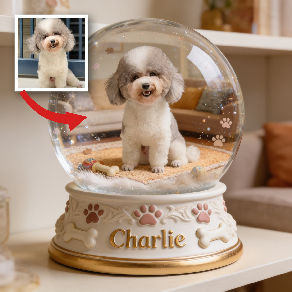 Personalized Curly Fur Poodle Snow Globe Acrylic Plaque Table Decor Dog Lover Gift