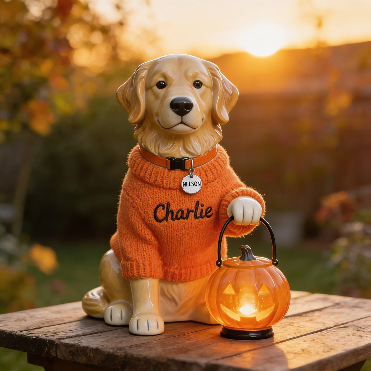 Personalized Fall Golden Retriever Solar Acrylic Light Outdoor Garden Decor