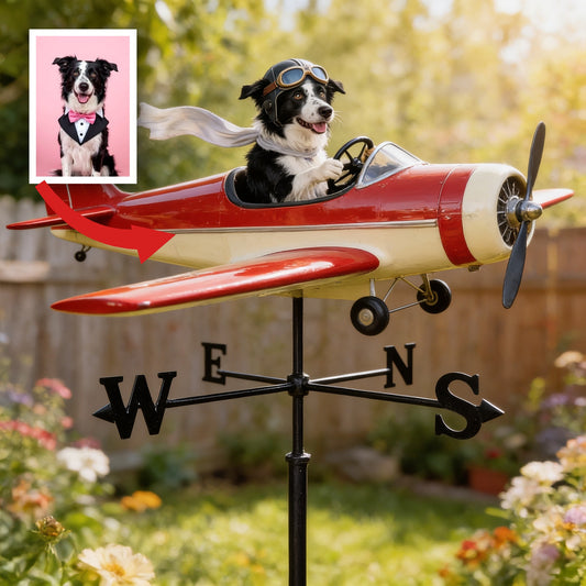 Custom Photo Border Collie Pilot Airplane Weather Vane, Garden Pet Lover Gift