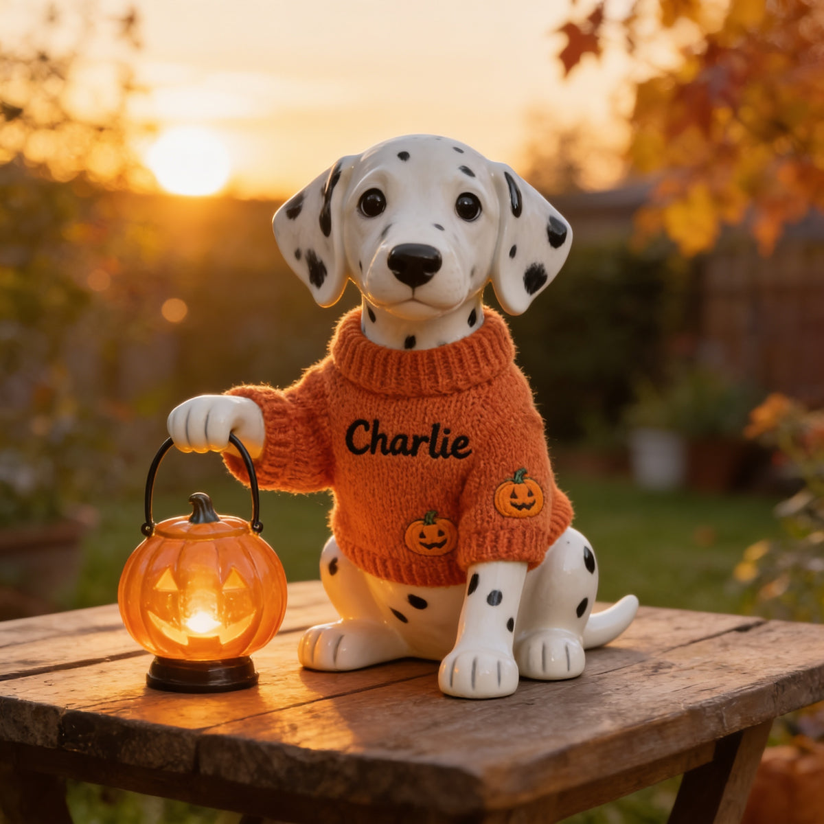 Personalized Halloween Dalmatian Puppy Solar Acrylic Light Garden Decor