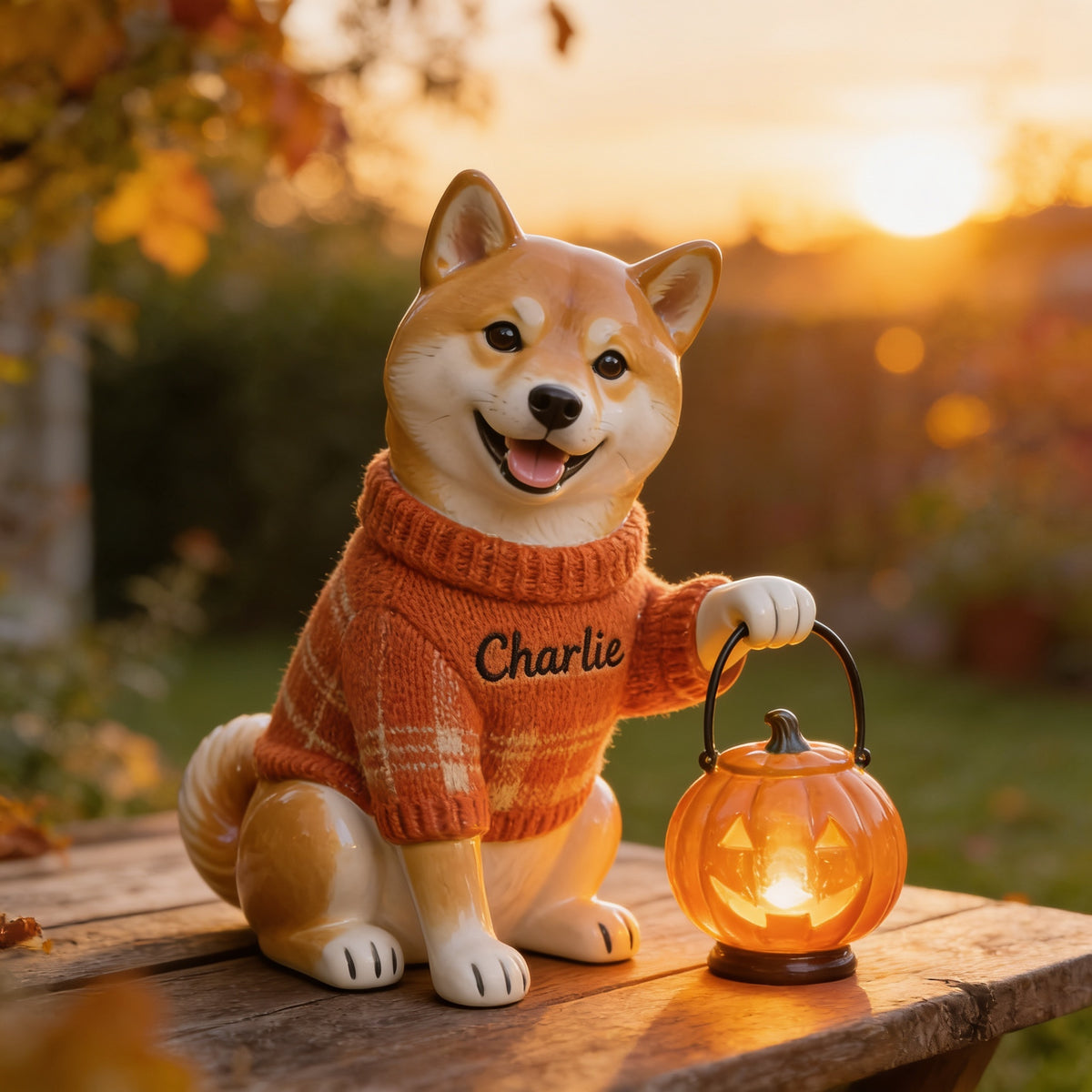 Personalized Fall Japanese Akita Inu Solar Acrylic Light Garden Decor