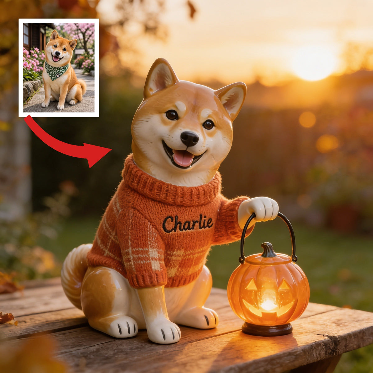Personalized Fall Japanese Akita Inu Solar Acrylic Light Garden Decor