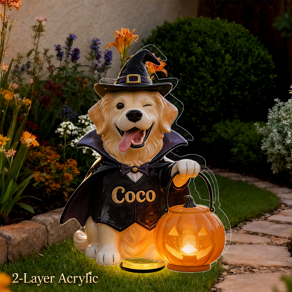 Personalized Fall Cute Shih Tzu Solar Acrylic Light Garden Decor Gift