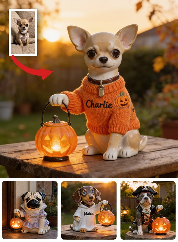 Personalized Fall Chihuahua Solar Acrylic Light Garden Decor