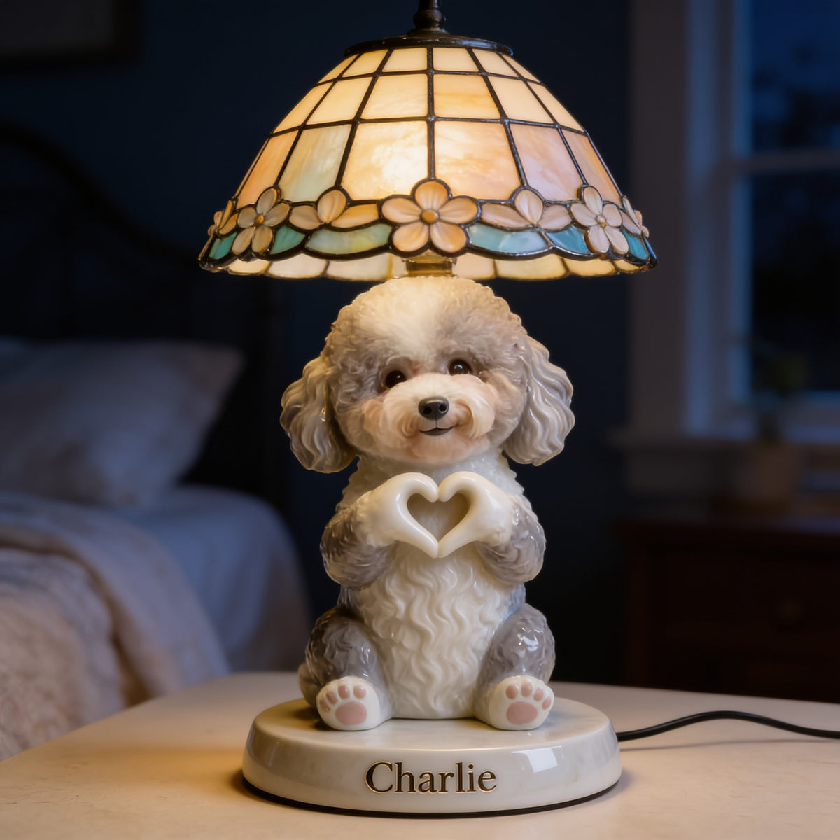 Personalized Fluffy Poodle Acrylic LED Night Light Pet Owner Gift