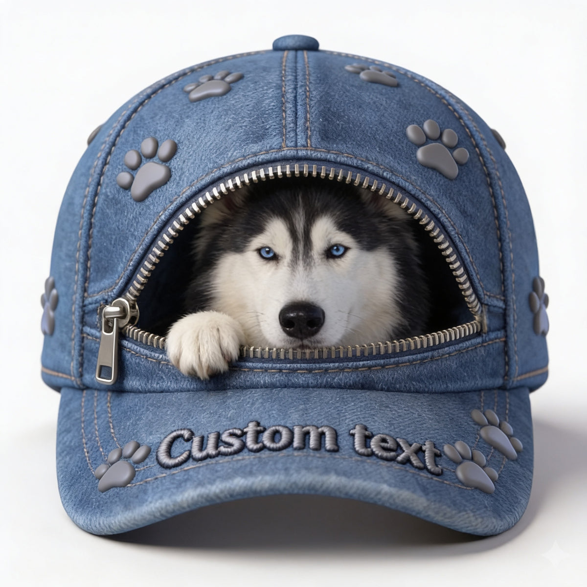 Custom Photo Fluffy Blue-Eyed Siberian Husky Classic Cap Dog Lover Gift