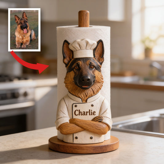 Personalized German Shepherd Chef Paper Towel Stand Kitchen Decor