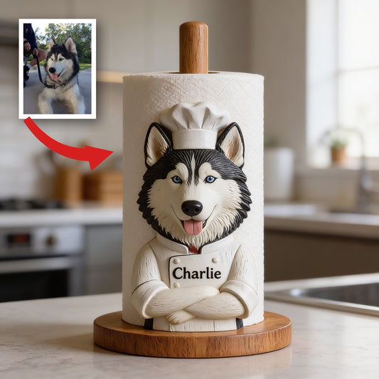 Personalized Siberian Husky Chef Paper Towel Stand Kitchen Decor Dog Lover Gift