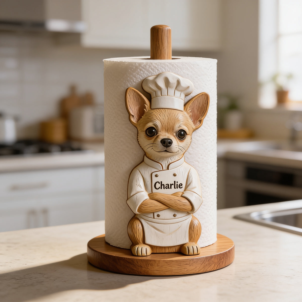 Personalisierter Chef Chihuahua Holz Küchenpapierhalter Geschenk