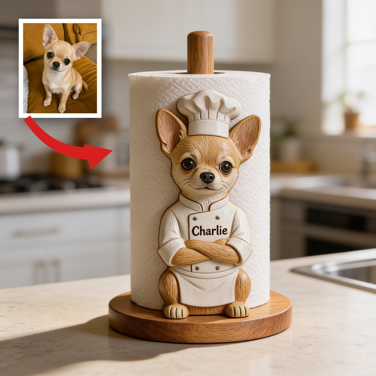 Personalisierter Chef Chihuahua Holz Küchenpapierhalter Geschenk
