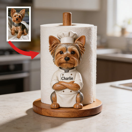 Personalized Chef Yorkshire Terrier Paper Towel Stand Kitchen Decor Gift