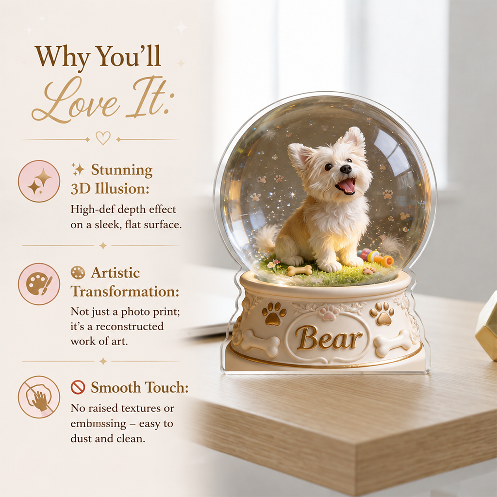 Personalized Curly Fur Poodle Snow Globe Acrylic Plaque Table Decor Dog Lover Gift