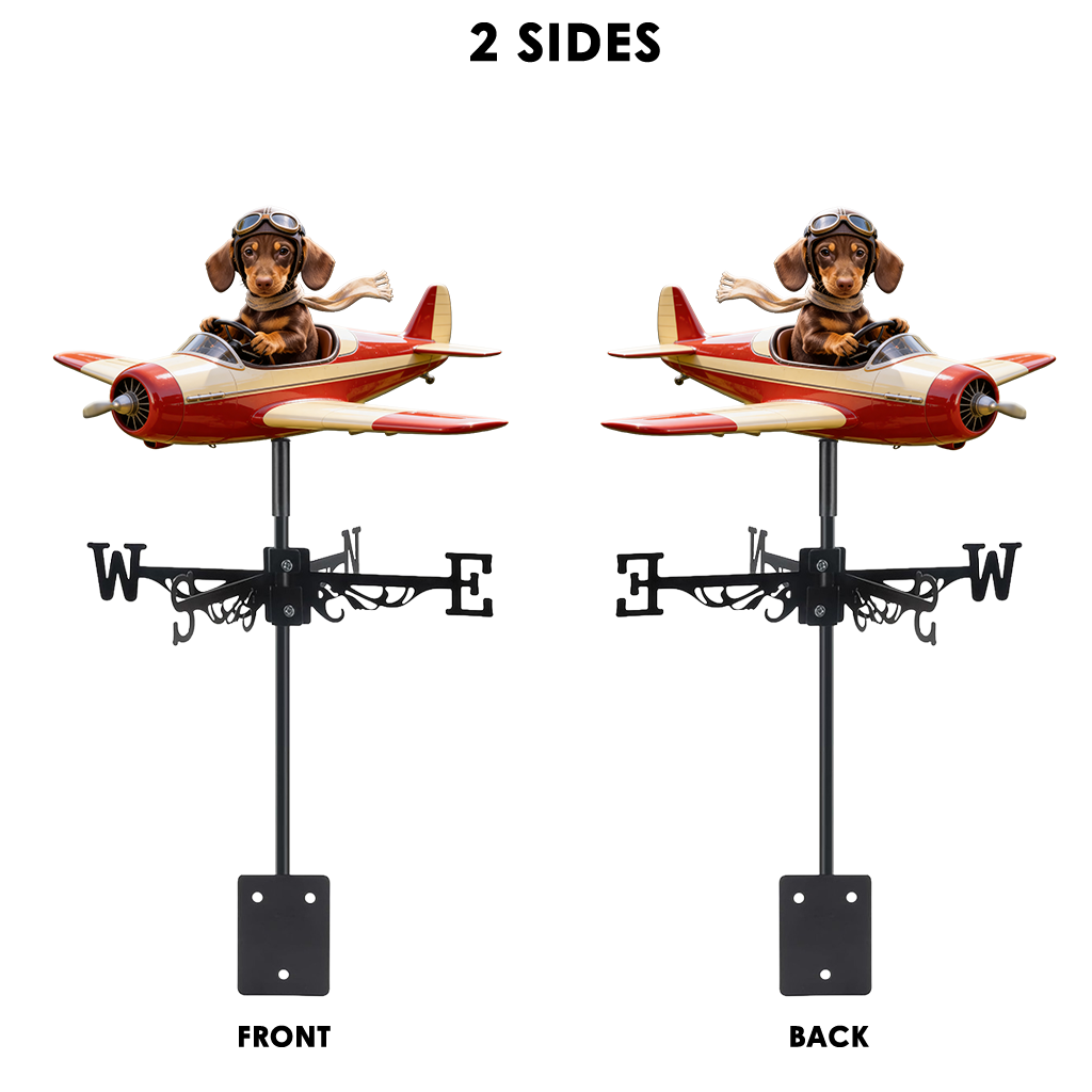 Custom Photo Fluffy Pomeranian Pilot Weather Vane Pet Lover Garden Decor