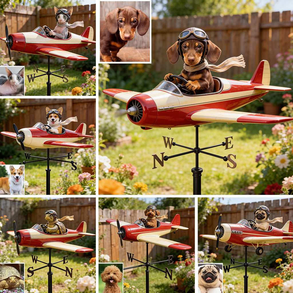 Custom Photo Welsh Corgi Pilot Airplane Weather Vane Garden Pet Lover Gift