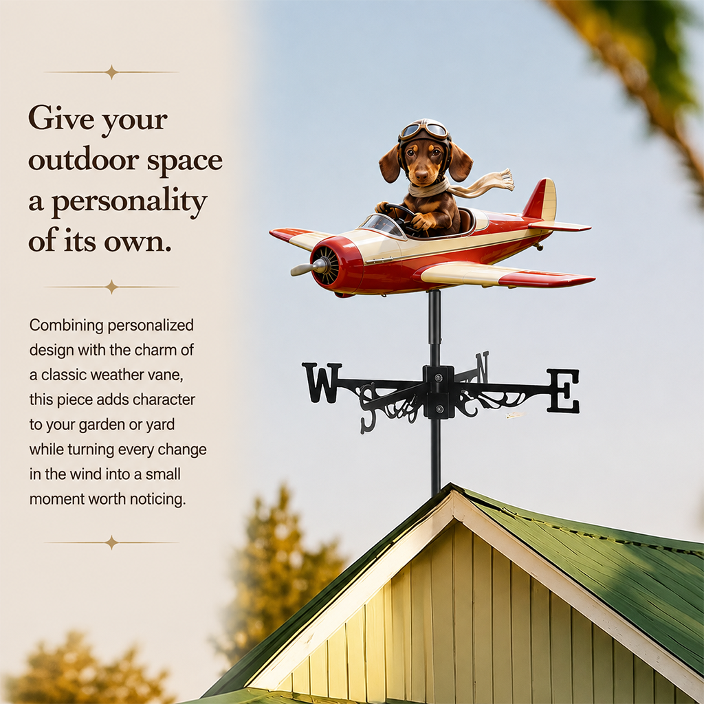 Custom Photo Fluffy Pomeranian Pilot Weather Vane Pet Lover Garden Decor