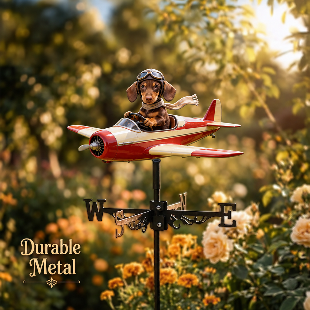 Custom Photo Golden Retriever Pilot Airplane Weather Vane, Garden Pet Lover Gift