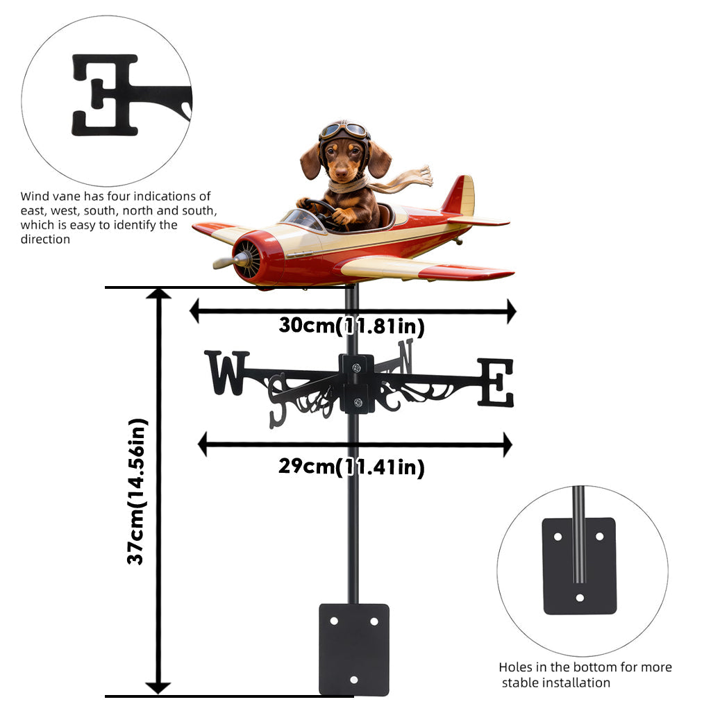 Custom Photo Border Collie Pilot Airplane Weather Vane, Garden Pet Lover Gift