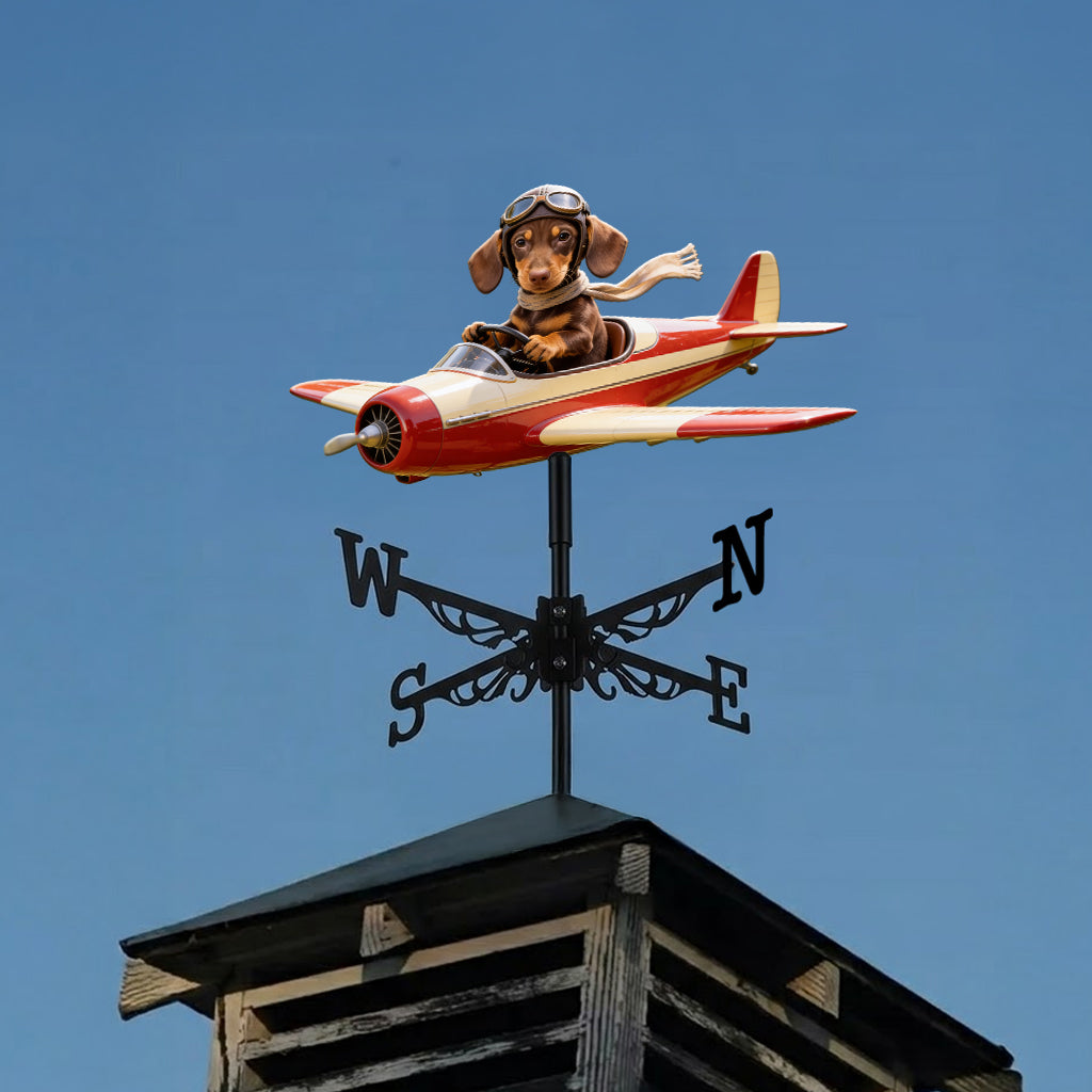 Custom Photo Dachshund Pilot Airplane Weather Vane Pet Lover Garden Decor